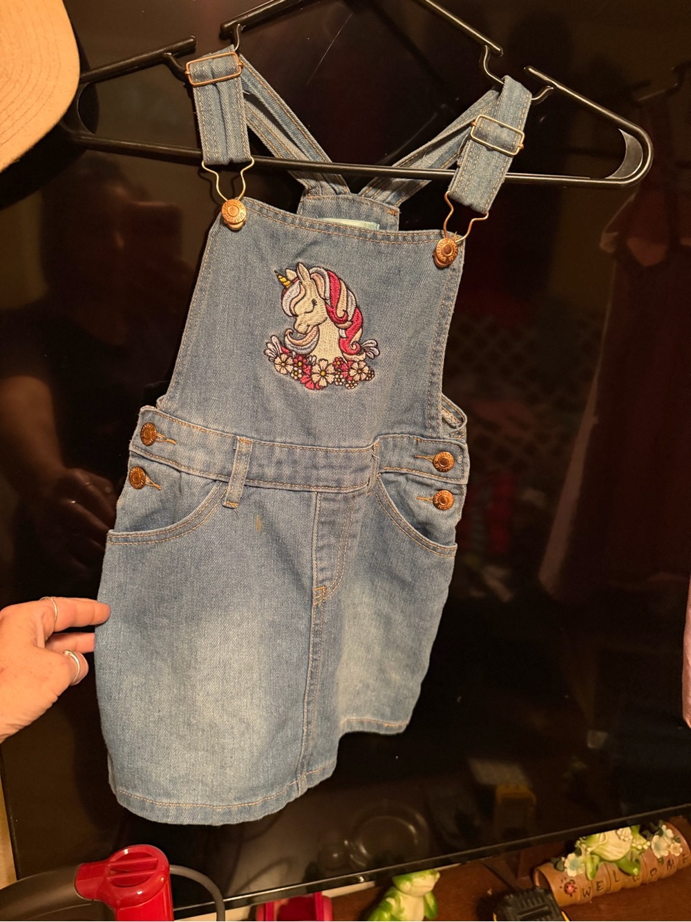 Denim Unicorn Overall Skirt for Kids - Light Blue